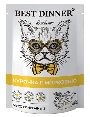 Best Dinner Exclusive влажный корм для кошек и котят. Мусс сливочный с курочкой и морковью (пауч)
